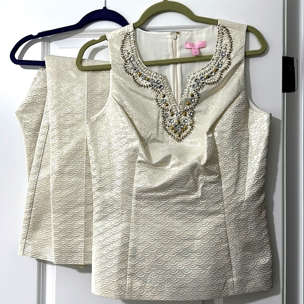Lilly Pulitzer Terrace Top in metallic jacquard cream and gold color NWT sz 6!